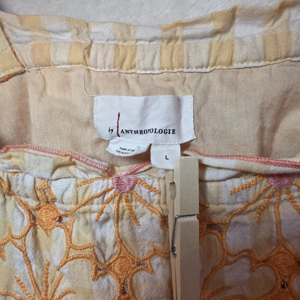 Anthropologie embroidered tank top yellow and pink floral with tiered ruffles L - Picture 4 of 6